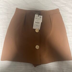 Zara Brown Mini Skort with Gold Buttons